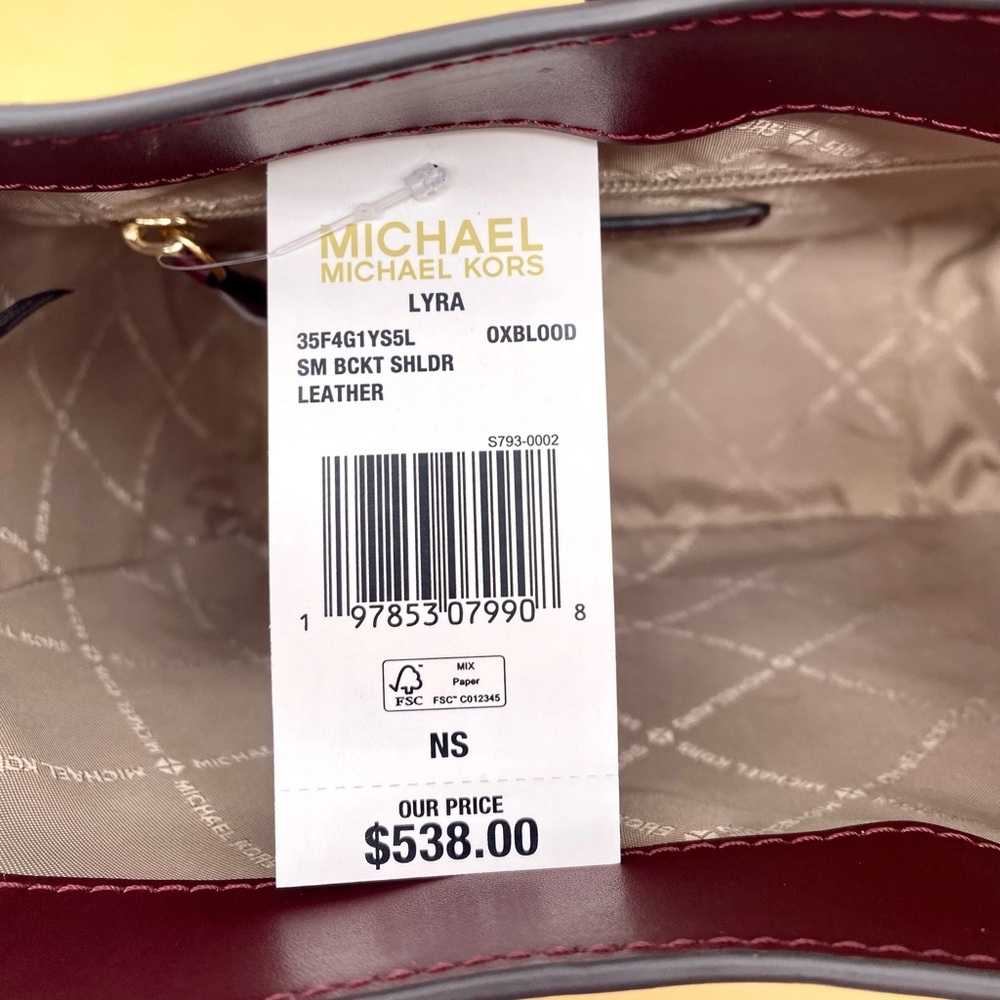 Michael Kors Lyra Shoulder Bucket Leather Bag Oxblood - Picture 9 of 10